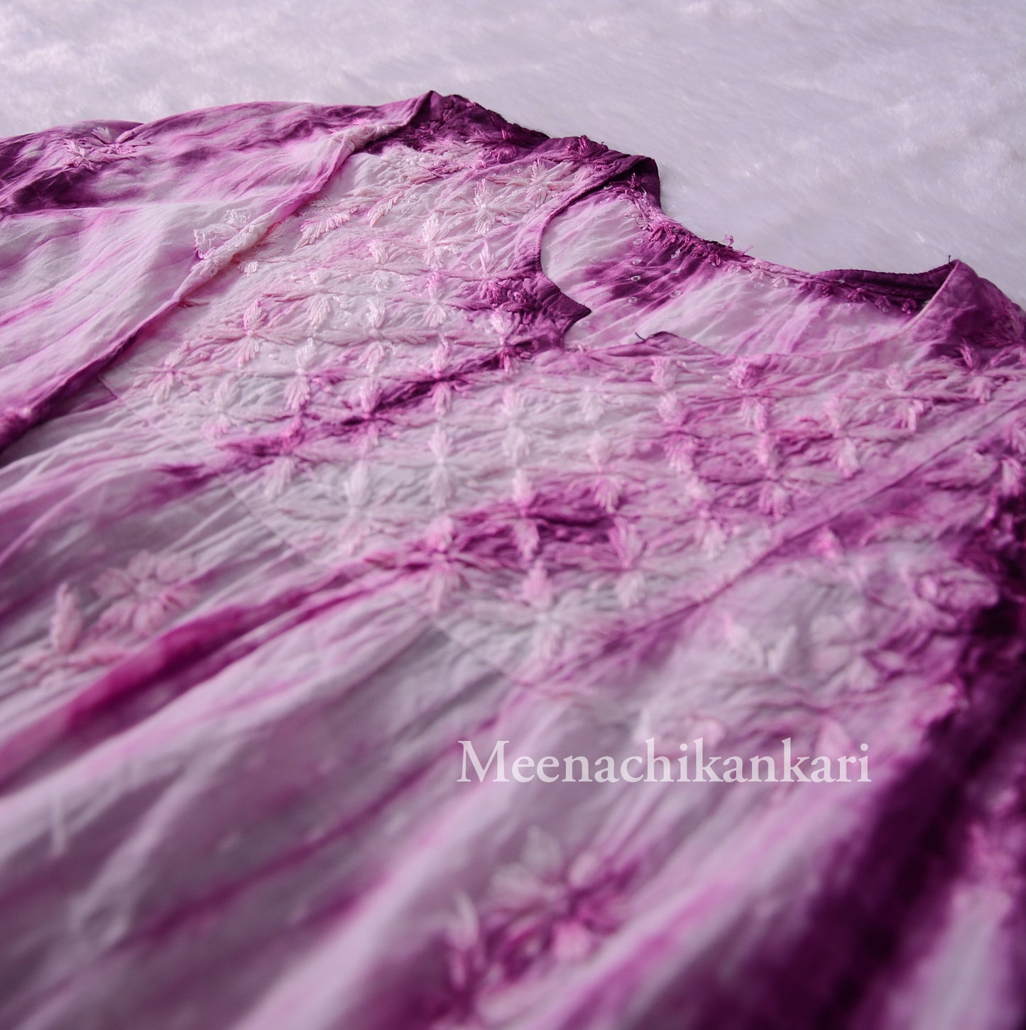 Awadh Lavender Purple Cotton Tie & Dye Short Kurta