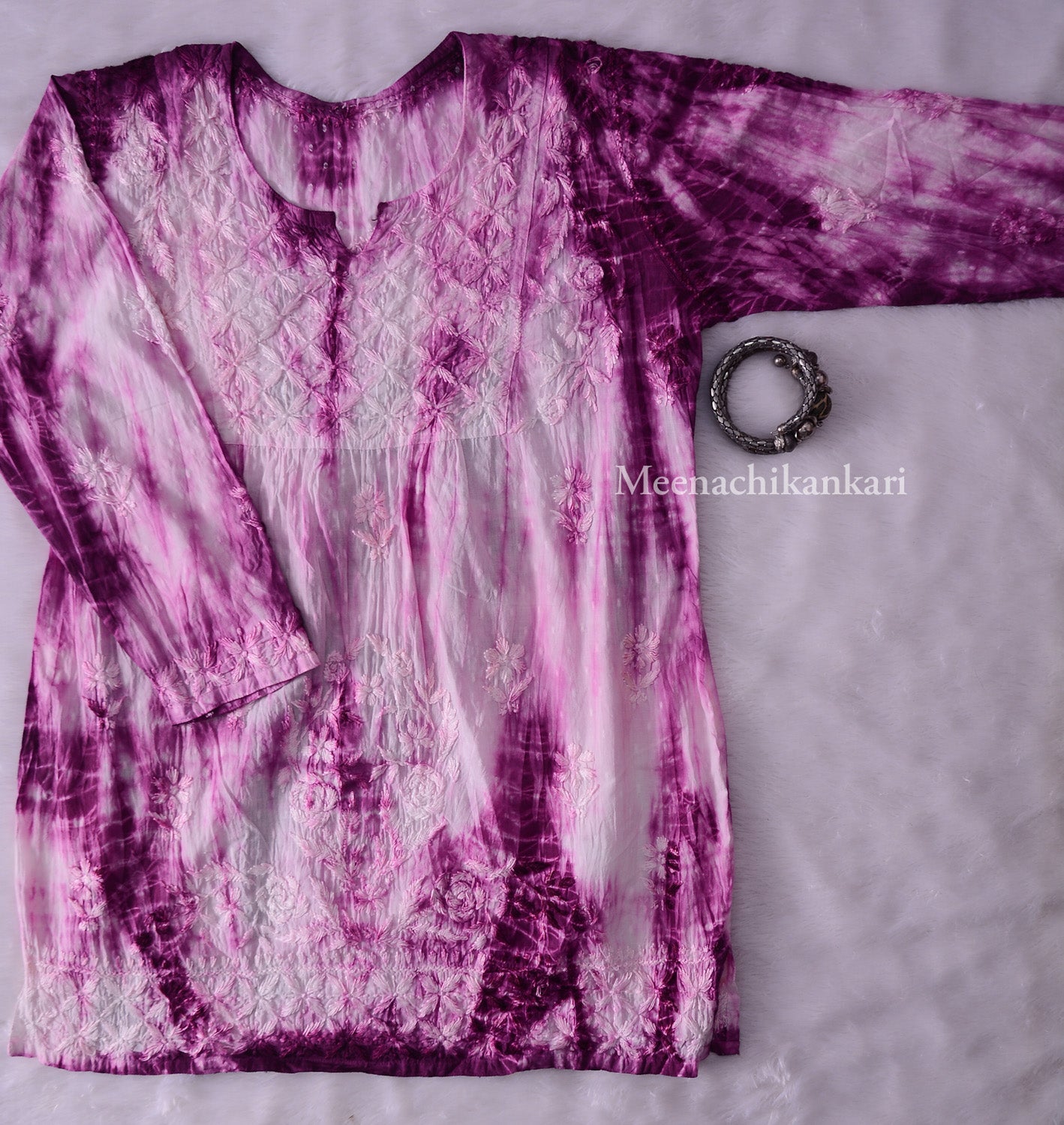 Awadh Lavender Purple Cotton Tie & Dye Short Kurta