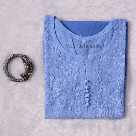 Daania Ombre Powder Blue Short Mull Cotton Kurta
