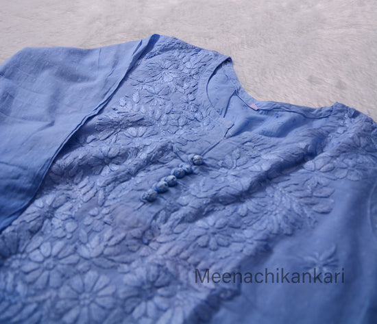 Daania Ombre Powder Blue Short Mull Cotton Kurta