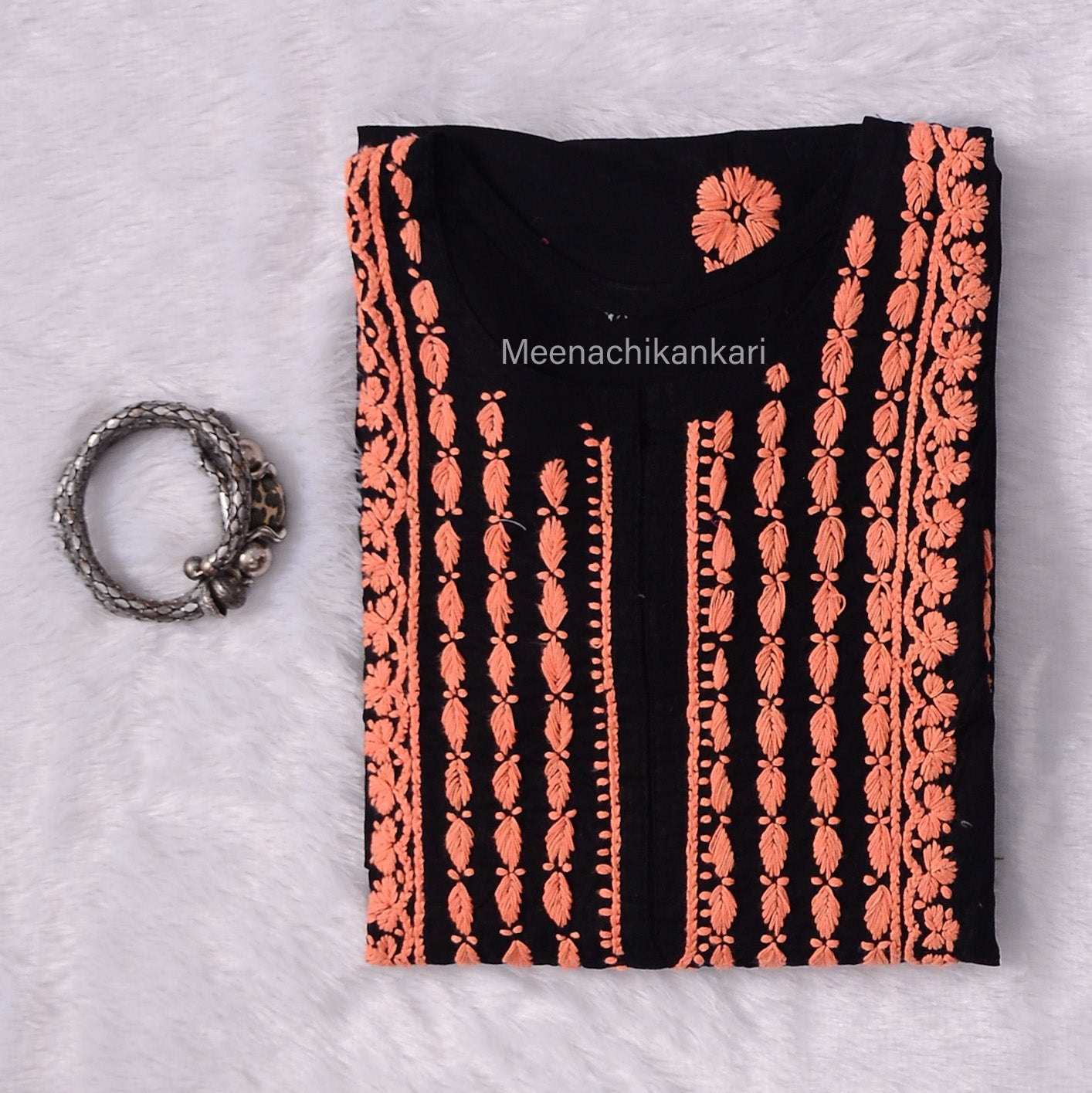 Karishma Black&Peach Cotton Kurta