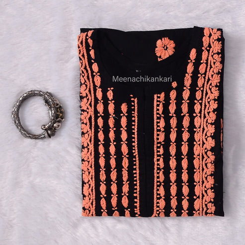 Karishma Black&Peach Cotton Kurta