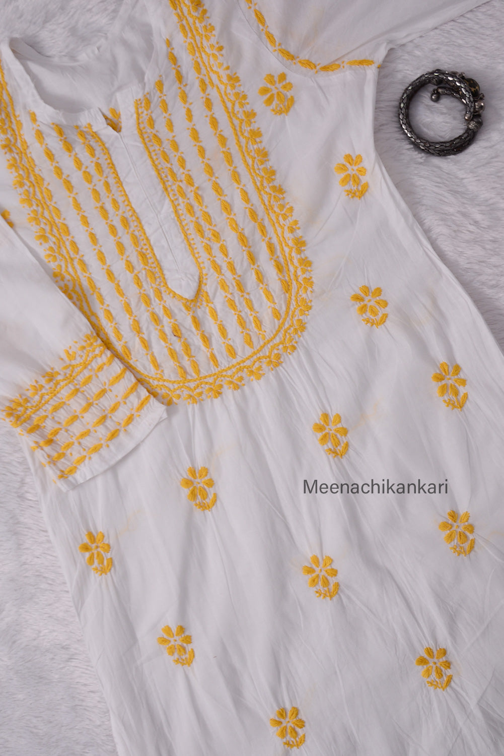 Saba White&yellow Cotton Kurta