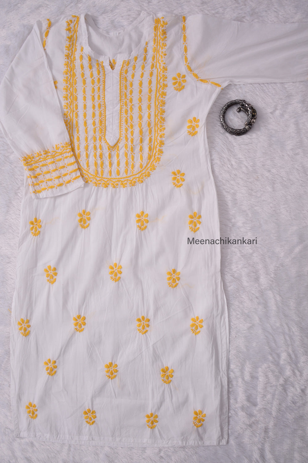 Saba White&yellow Cotton Kurta