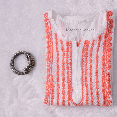 Saba White&peach Cotton Kurta
