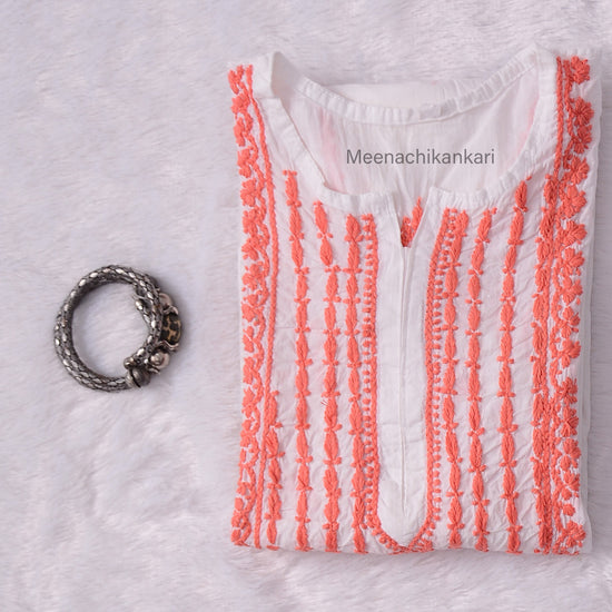 Saba White&peach Cotton Kurta