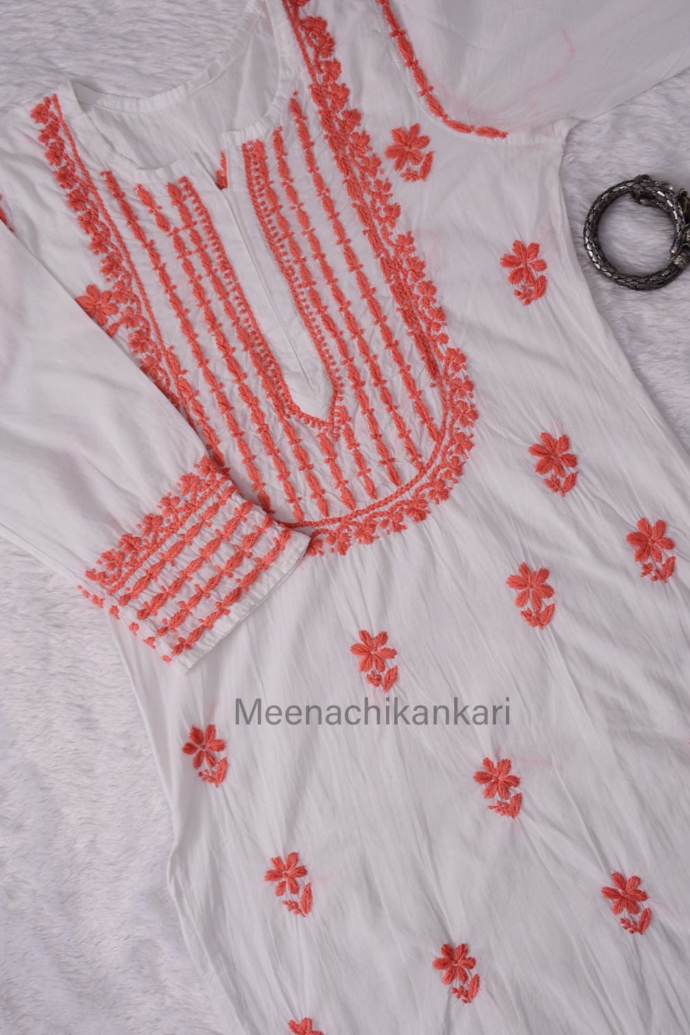 Saba White&peach Cotton Kurta