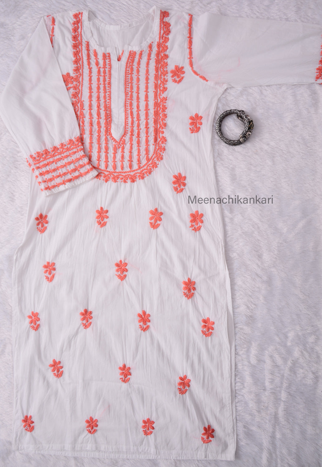 Saba White&peach Cotton Kurta