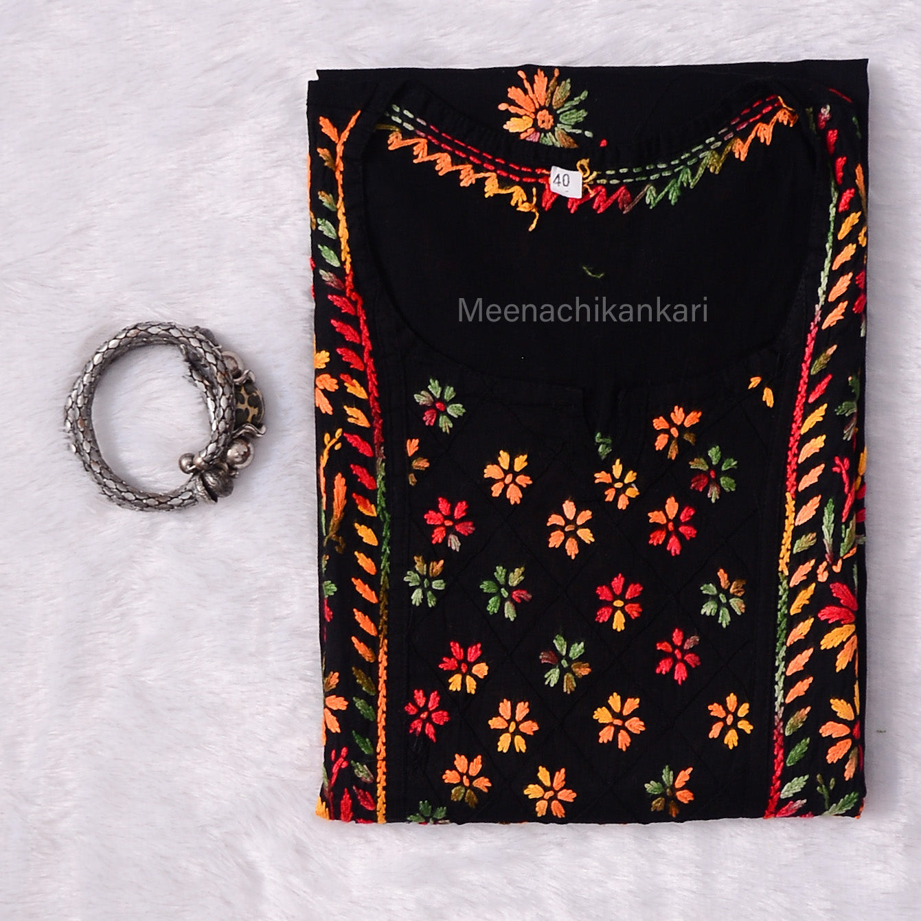 Saya Black Multi coloured Cotton Kurta