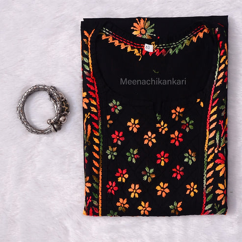 Saya Black Multi coloured Cotton Kurta