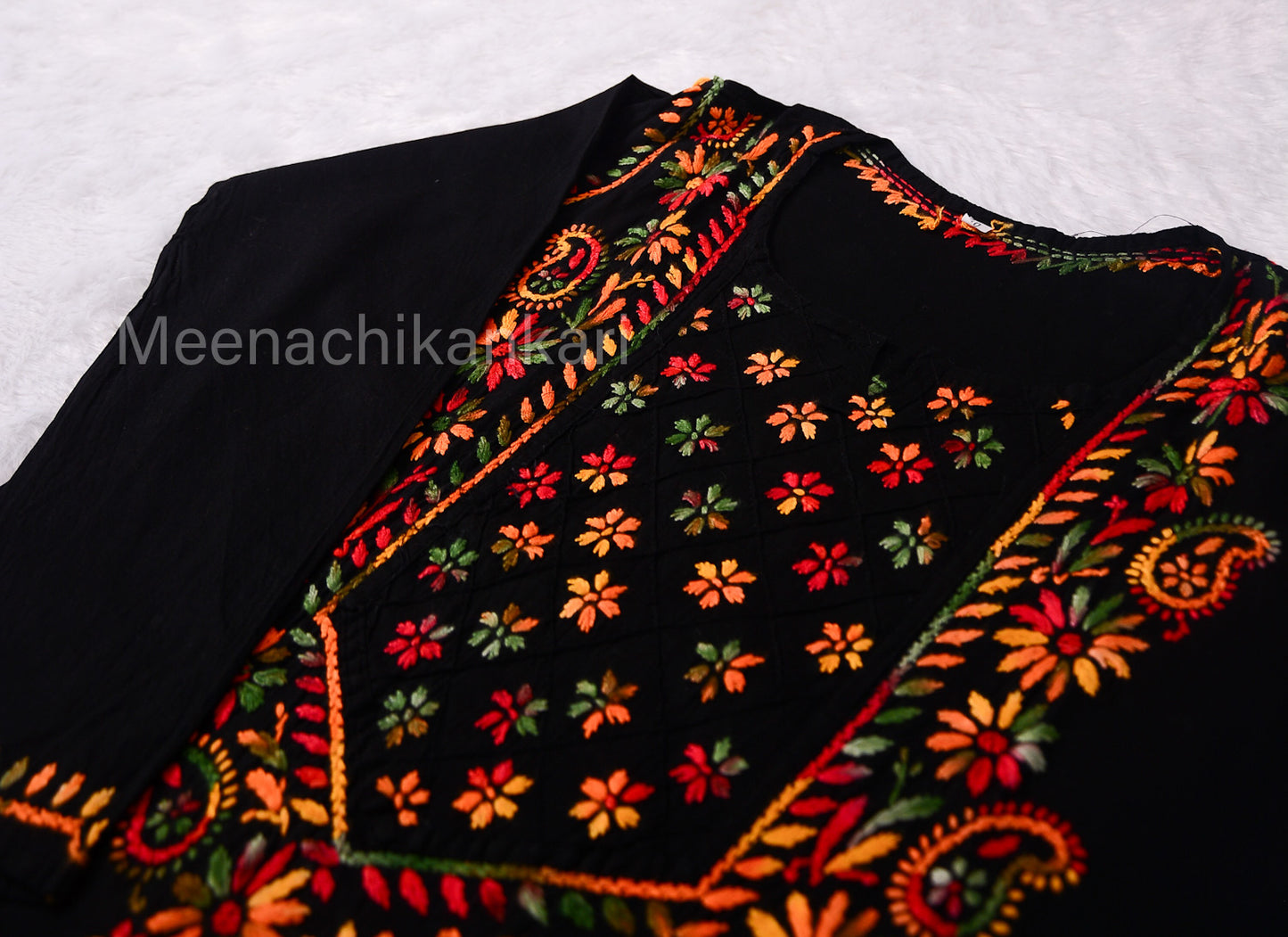 Saya Black Multi coloured Cotton Kurta