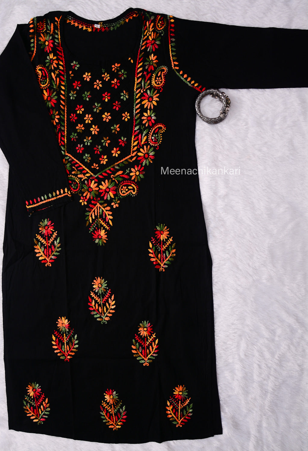 Saya Black Multi coloured Cotton Kurta