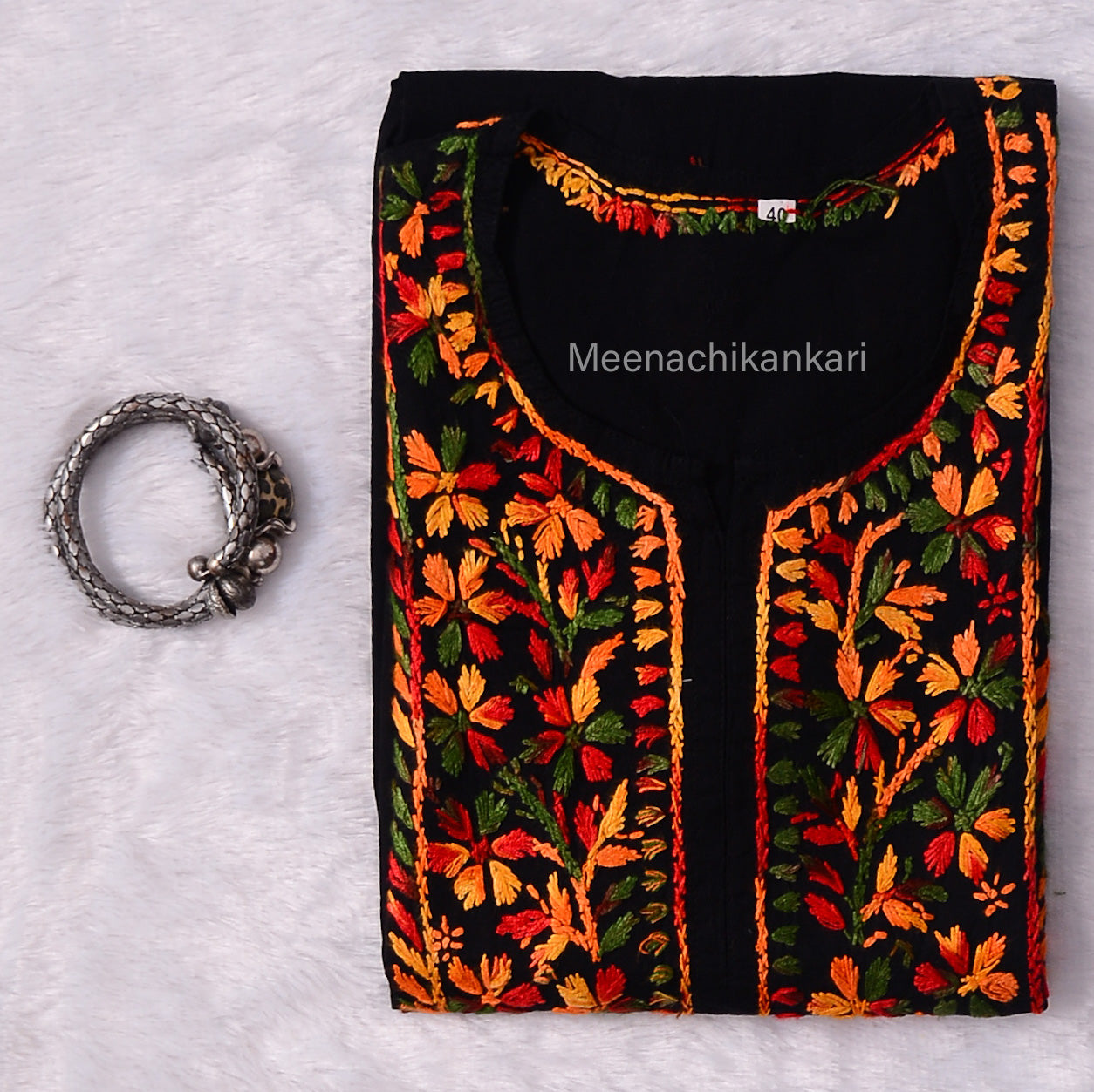 Saya Black Multi coloured Cotton Kurta