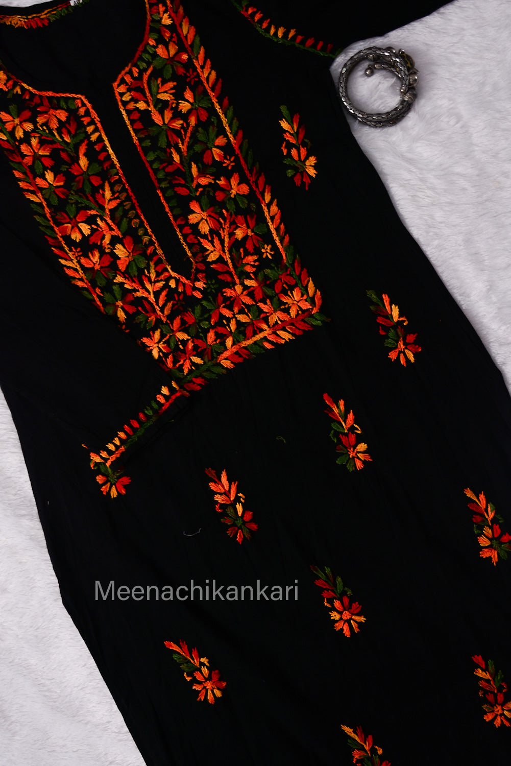 Saya Black Multi coloured Cotton Kurta