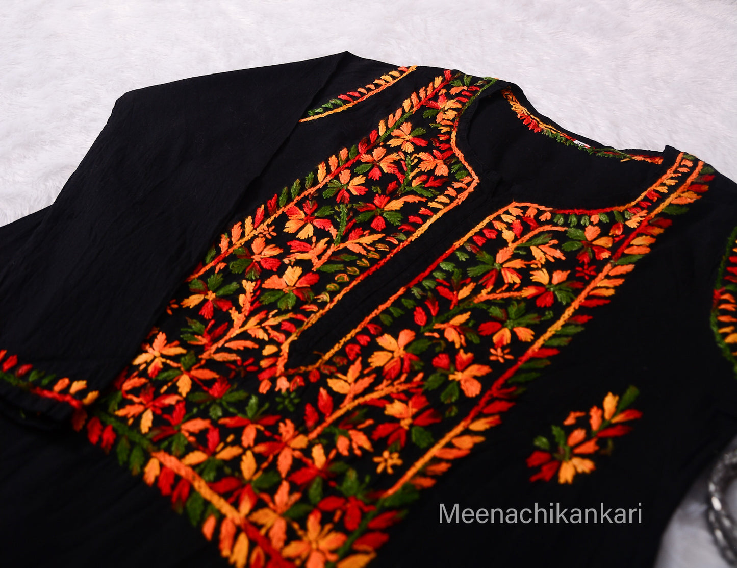 Saya Black Multi coloured Cotton Kurta