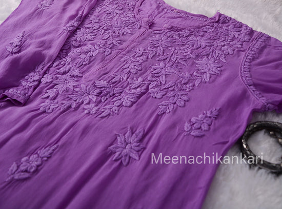 Alia Purple 3D Viscose Straight Long Kurta