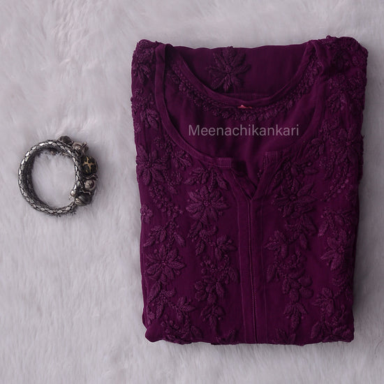 Alia Deep Purple 3D Viscose Straight Long Kurta