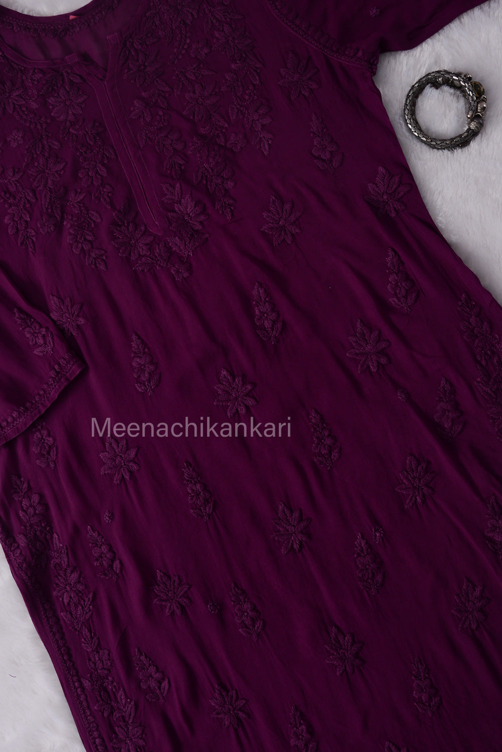 Alia Deep Purple 3D Viscose Straight Long Kurta
