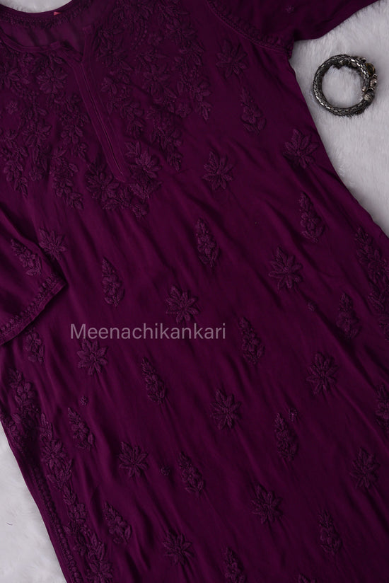 Alia Deep Purple 3D Viscose Straight Long Kurta