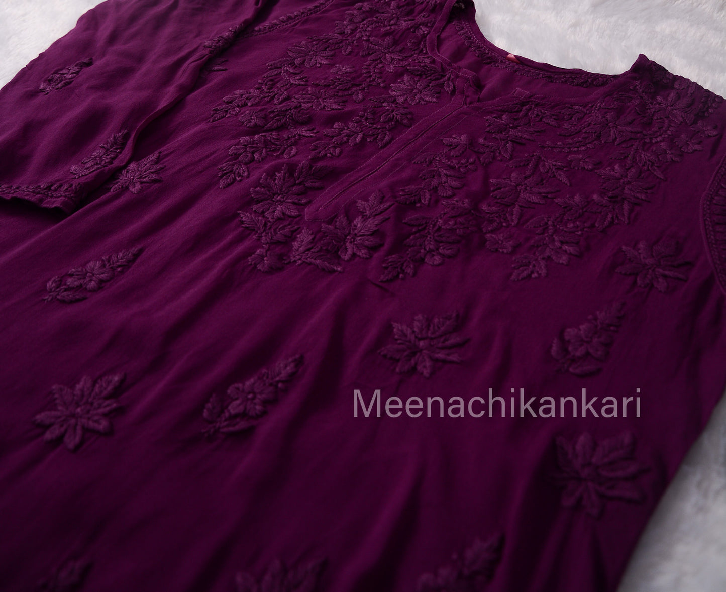Alia Deep Purple 3D Viscose Straight Long Kurta
