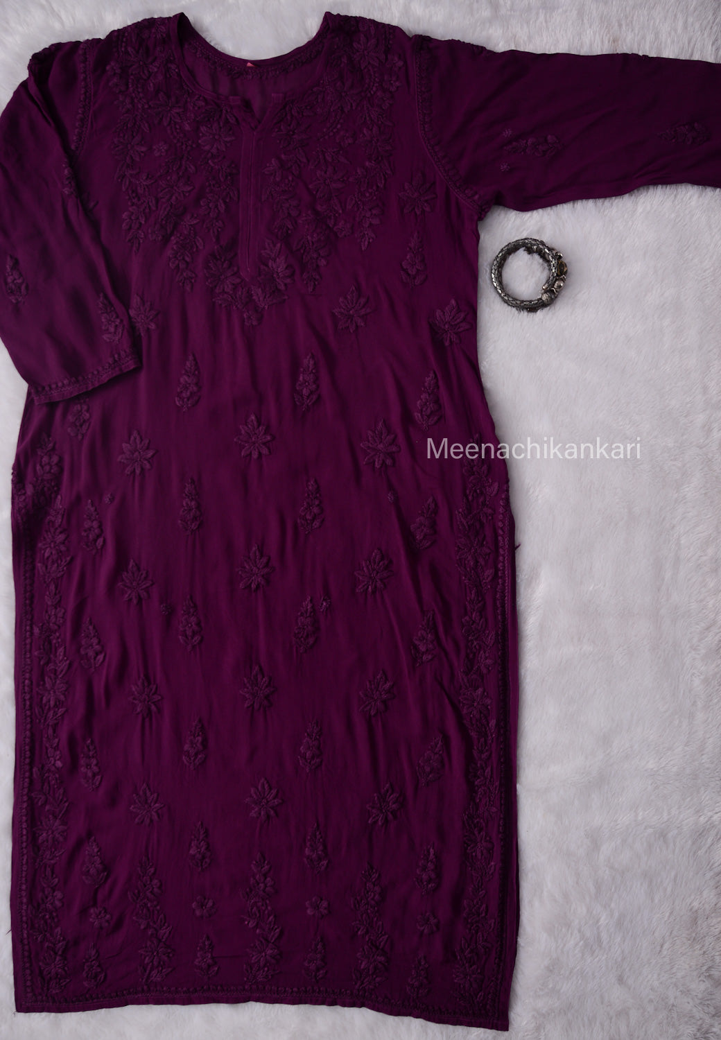 Alia Deep Purple 3D Viscose Straight Long Kurta