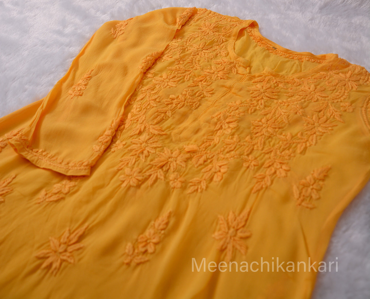 Alia Golden Yellow 3D Viscose Straight Long Kurta