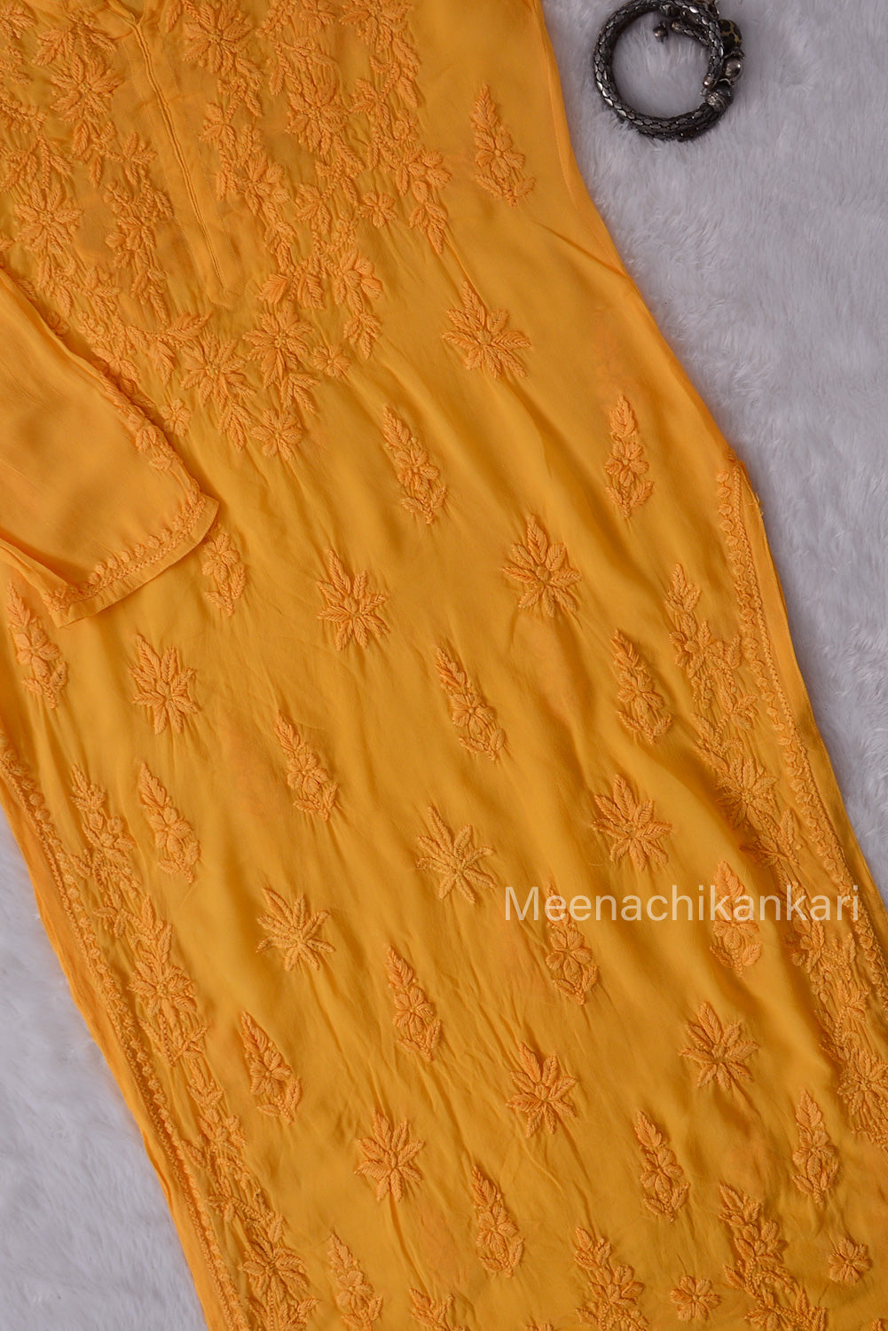 Alia Golden Yellow 3D Viscose Straight Long Kurta