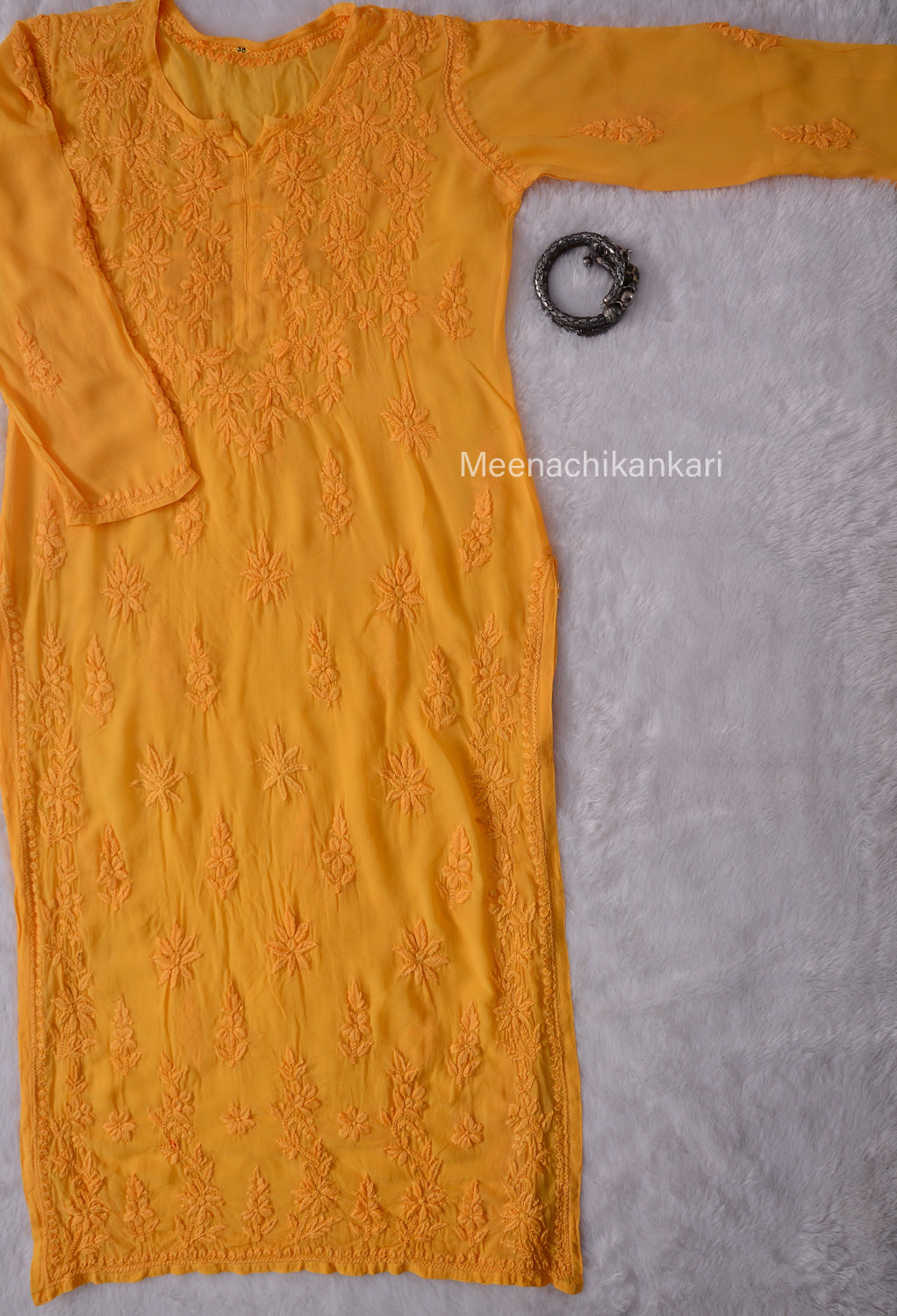 Alia Golden Yellow 3D Viscose Straight Long Kurta