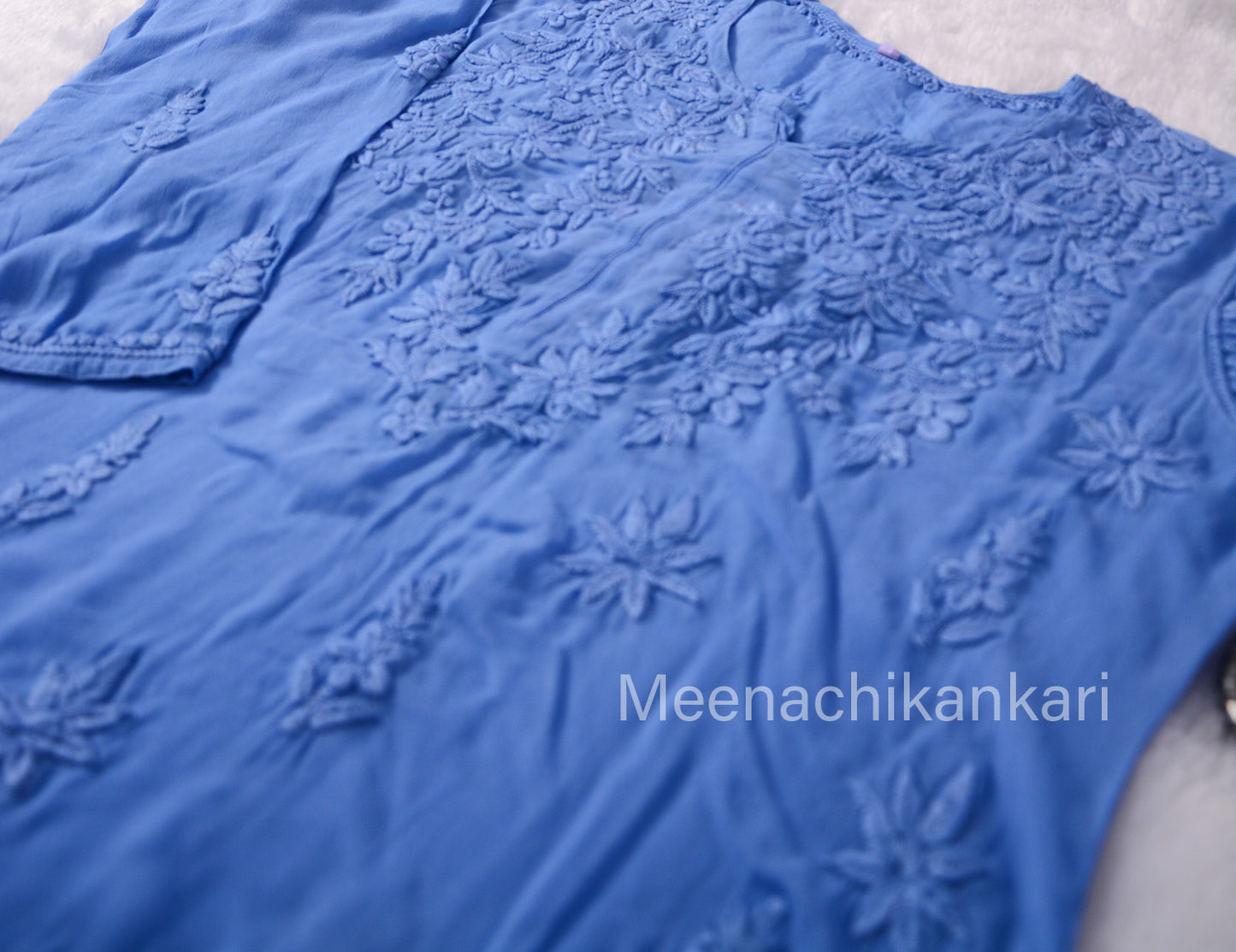 Alia Powder Blue 3D Viscose Straight Long Kurta