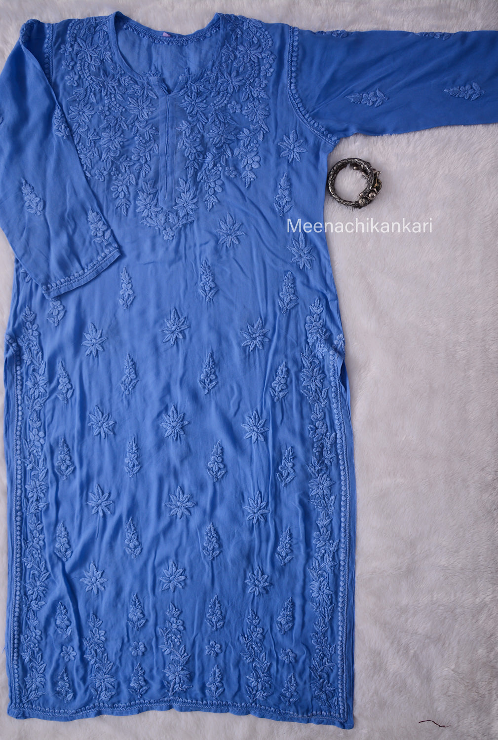 Alia Powder Blue 3D Viscose Straight Long Kurta