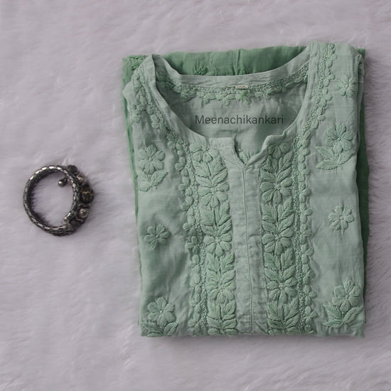 Sana Green Ombre 3D Muslin Straight Kurta