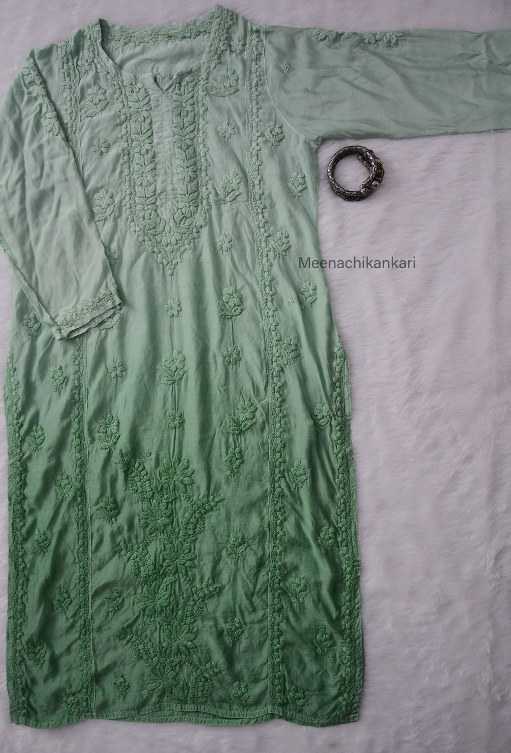 Sana Green Ombre 3D Muslin Straight Kurta