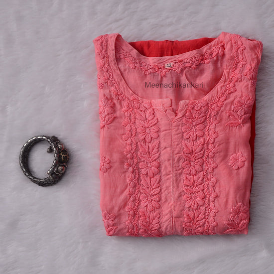 Sana Carrot Ombre 3D Muslin Straight Kurta