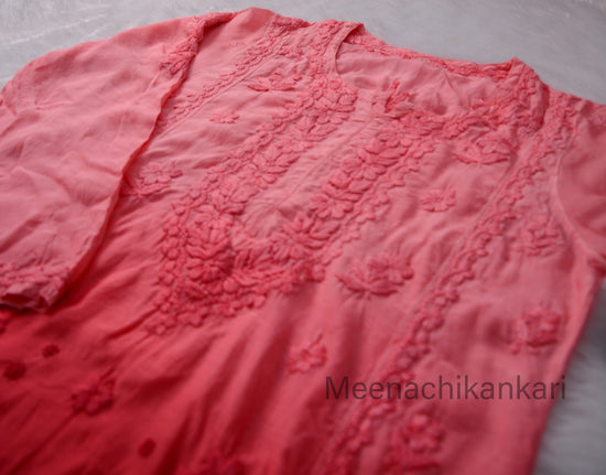 Sana Carrot Ombre 3D Muslin Straight Kurta