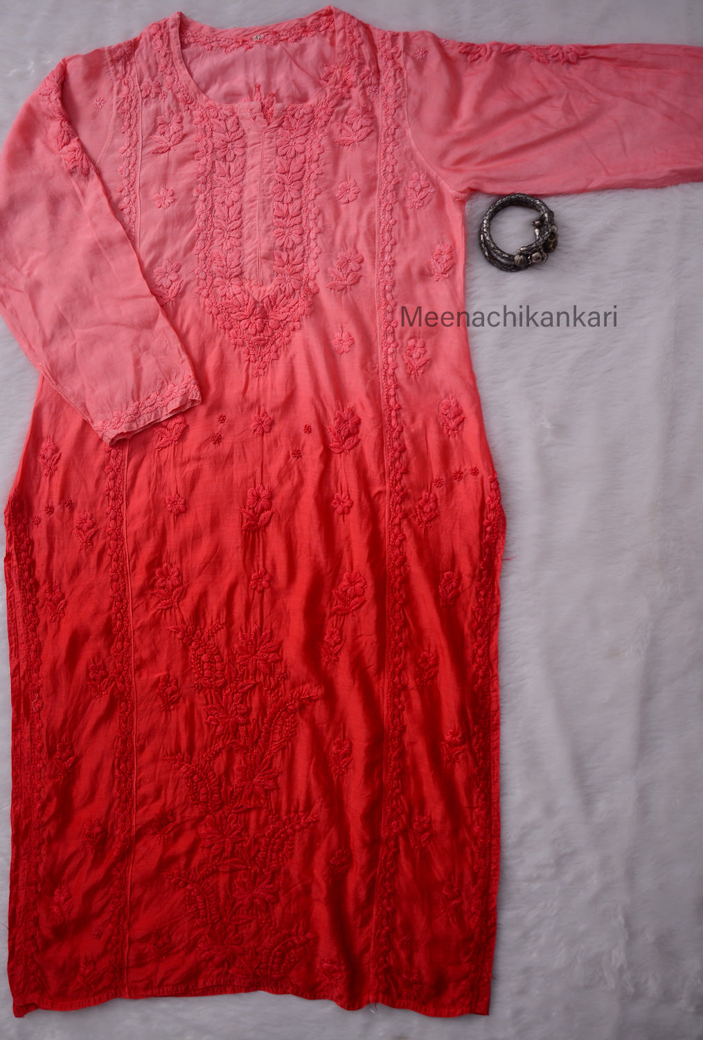 Sana Carrot Ombre 3D Muslin Straight Kurta