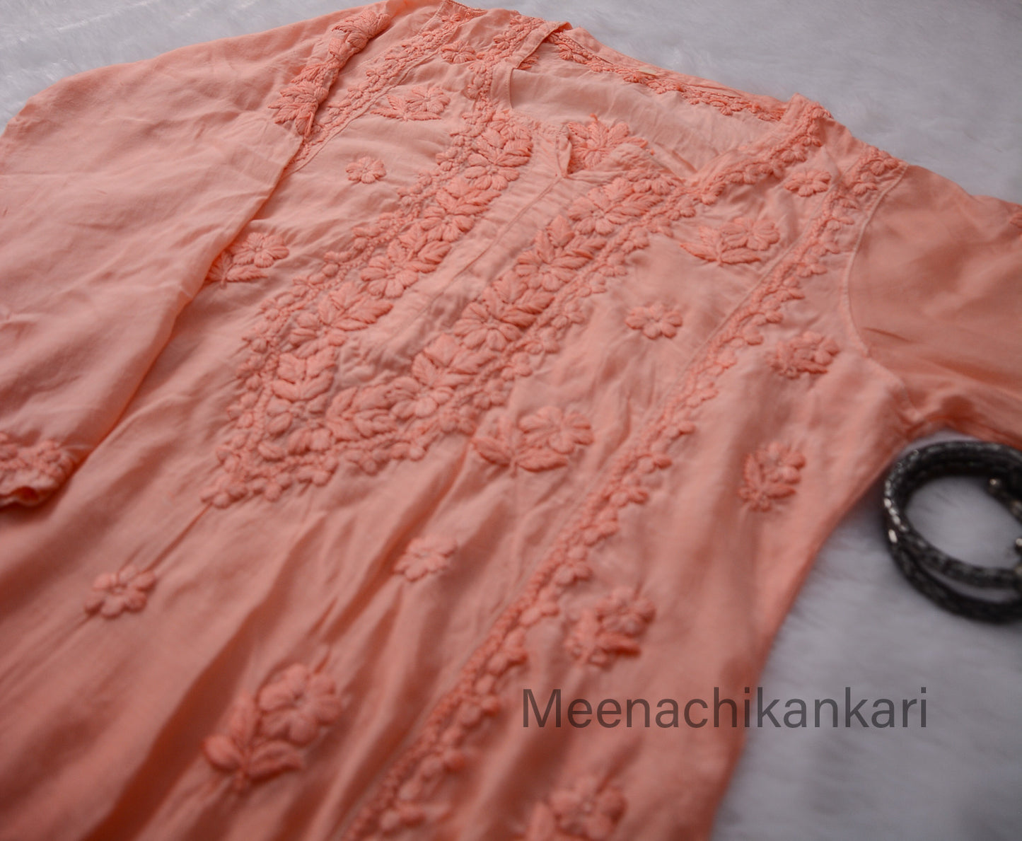 Sana Peach Ombre 3D Muslin Straight Kurta