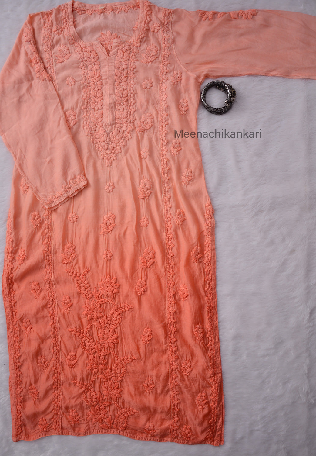 Sana Peach Ombre 3D Muslin Straight Kurta