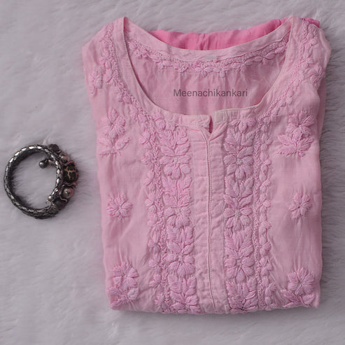 Sana Pink Ombre 3D Muslin Straight Kurta