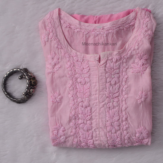 Sana Pink Ombre 3D Muslin Straight Kurta