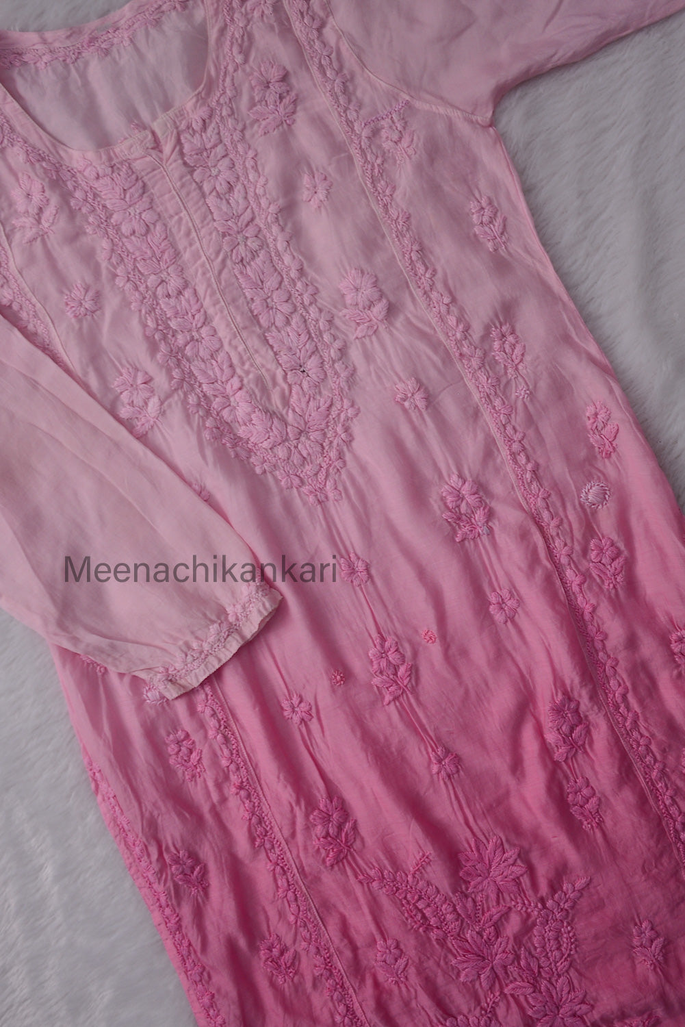 Sana Pink Ombre 3D Muslin Straight Kurta