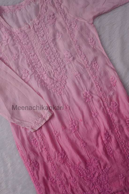 Sana Pink Ombre 3D Muslin Straight Kurta