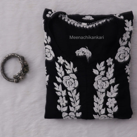 Raha Black Modal Straight Long Kurta