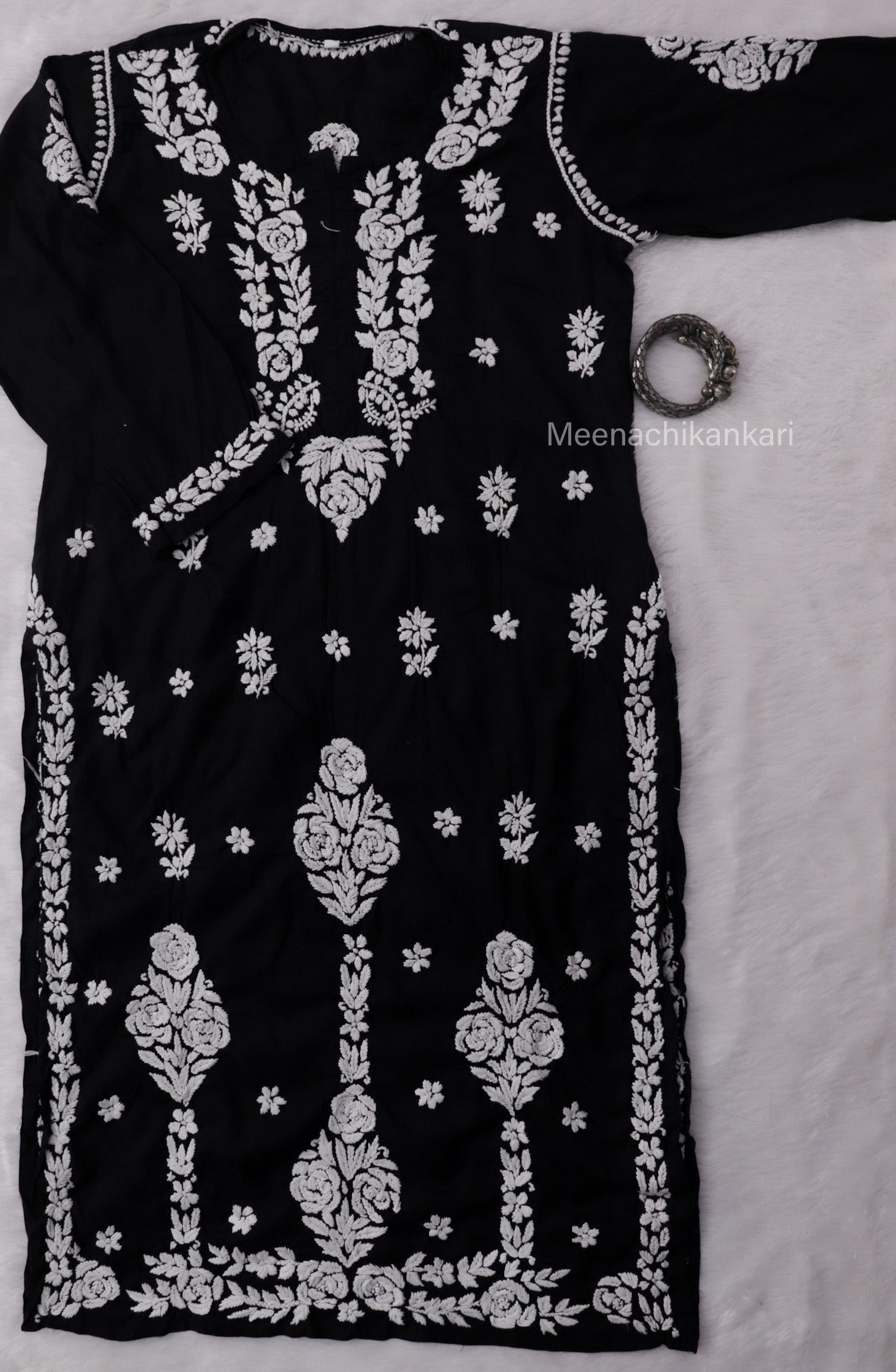Raha Black Modal Straight Long Kurta