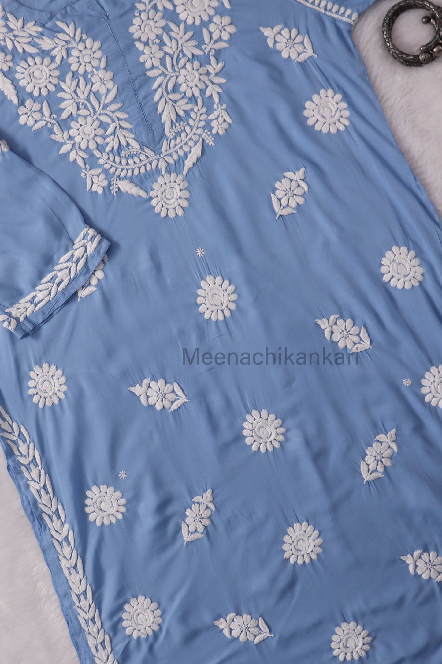 Rida Powder Blue Long Modal Kurta