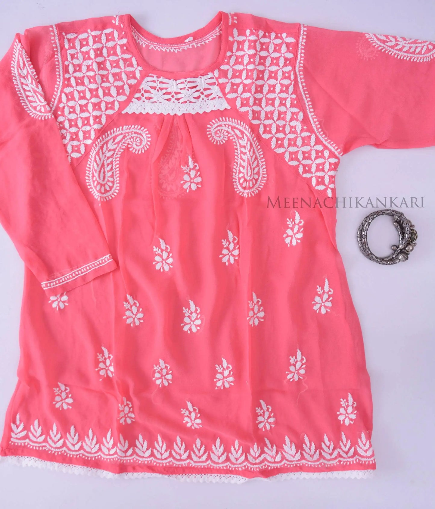 Paakhi Pink Lays Georgette Short Kurta