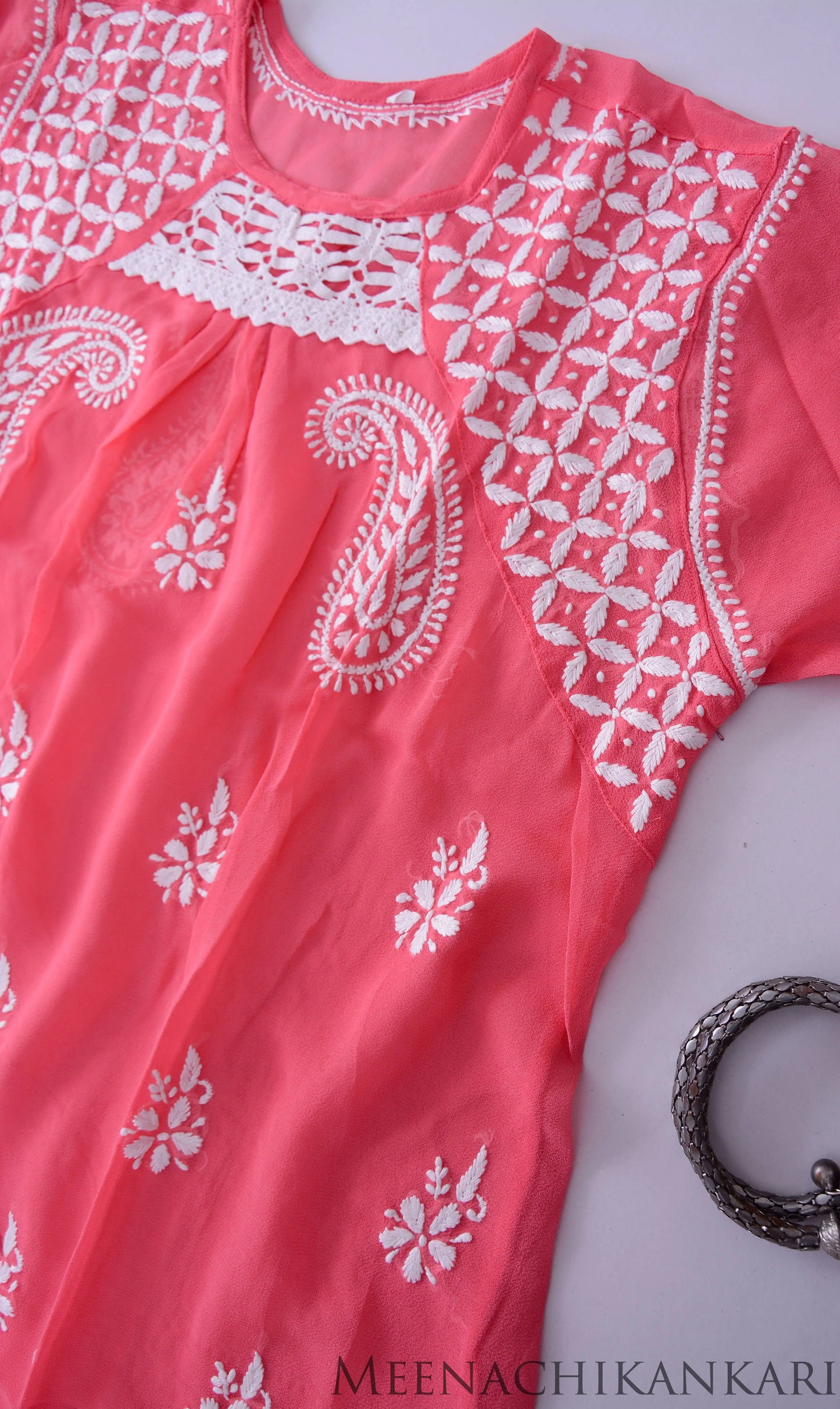 Paakhi Pink Lays Georgette Short Kurta