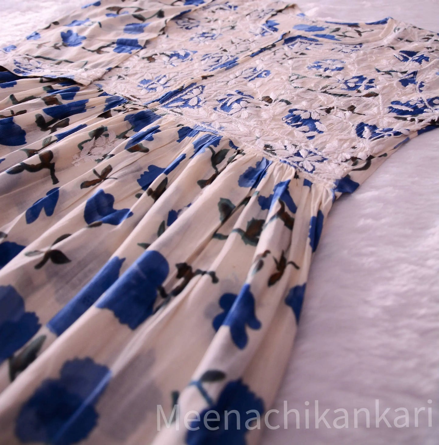 Raafi Peacock Blue Floral Party wear Mull Gown