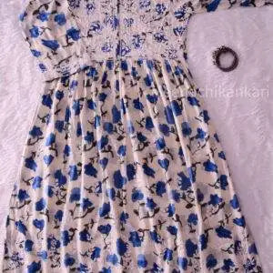 Raafi Peacock Blue Floral Party wear Mull Gown