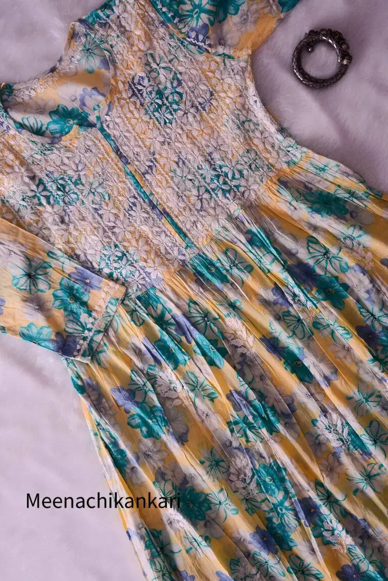 Ana Jade Green Floral Party wear Long Mull Gown - Jade Green