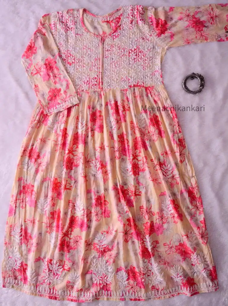 Ana Rose Pink Floral Party wear Long Mull Gown - Rose Pink